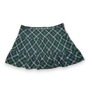 Heritage 1981 Green Plaid Tiered Ruffled Mini Skirt Size Large